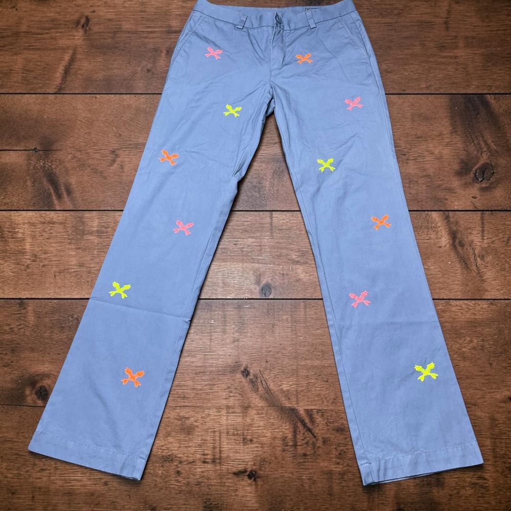 Vineyard Vines Mens 32x34 Blue Slim Fit Breaker Pants Neon Fishbone Embroidered